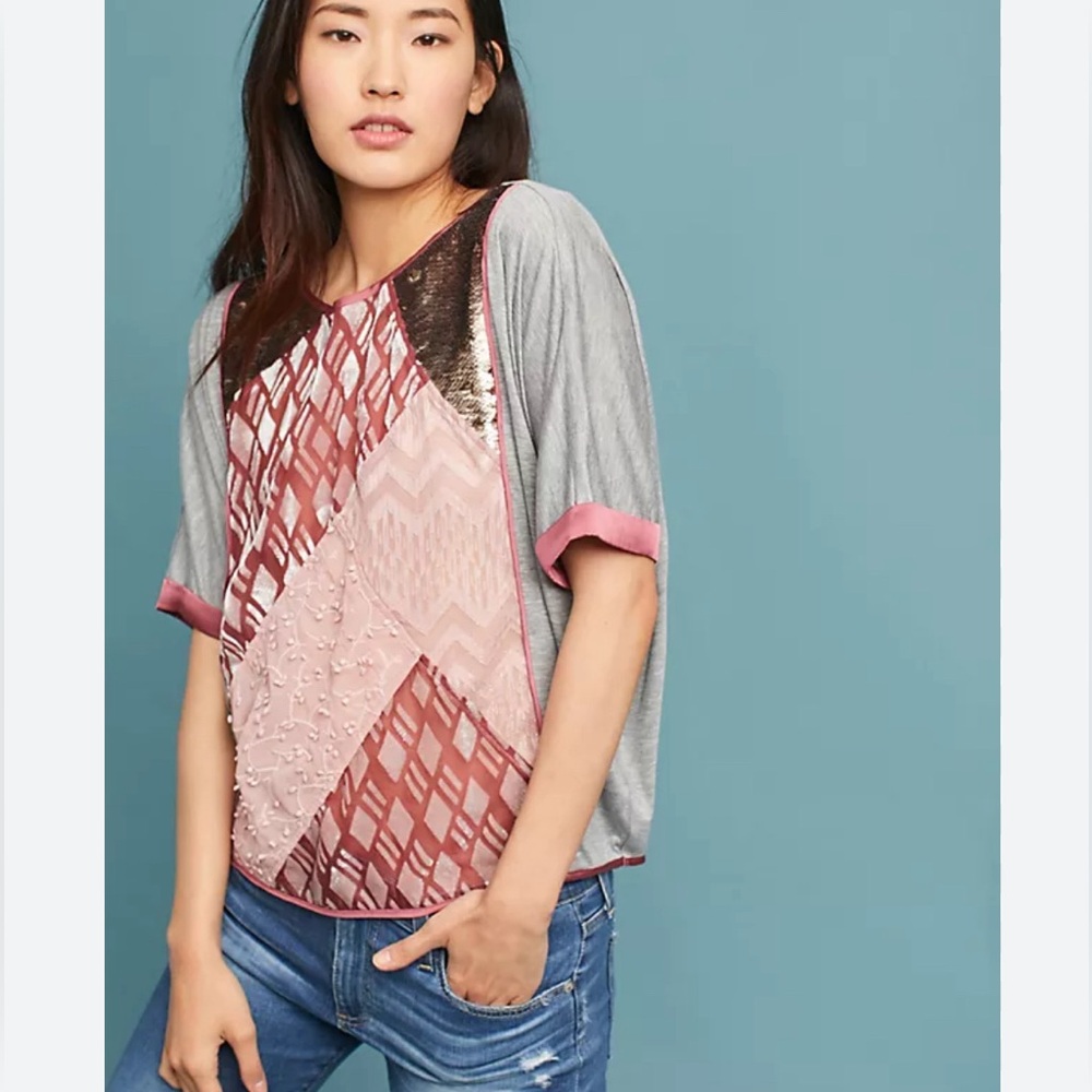 Anthropologie Tiny Velvet Patchwork Sequin Top